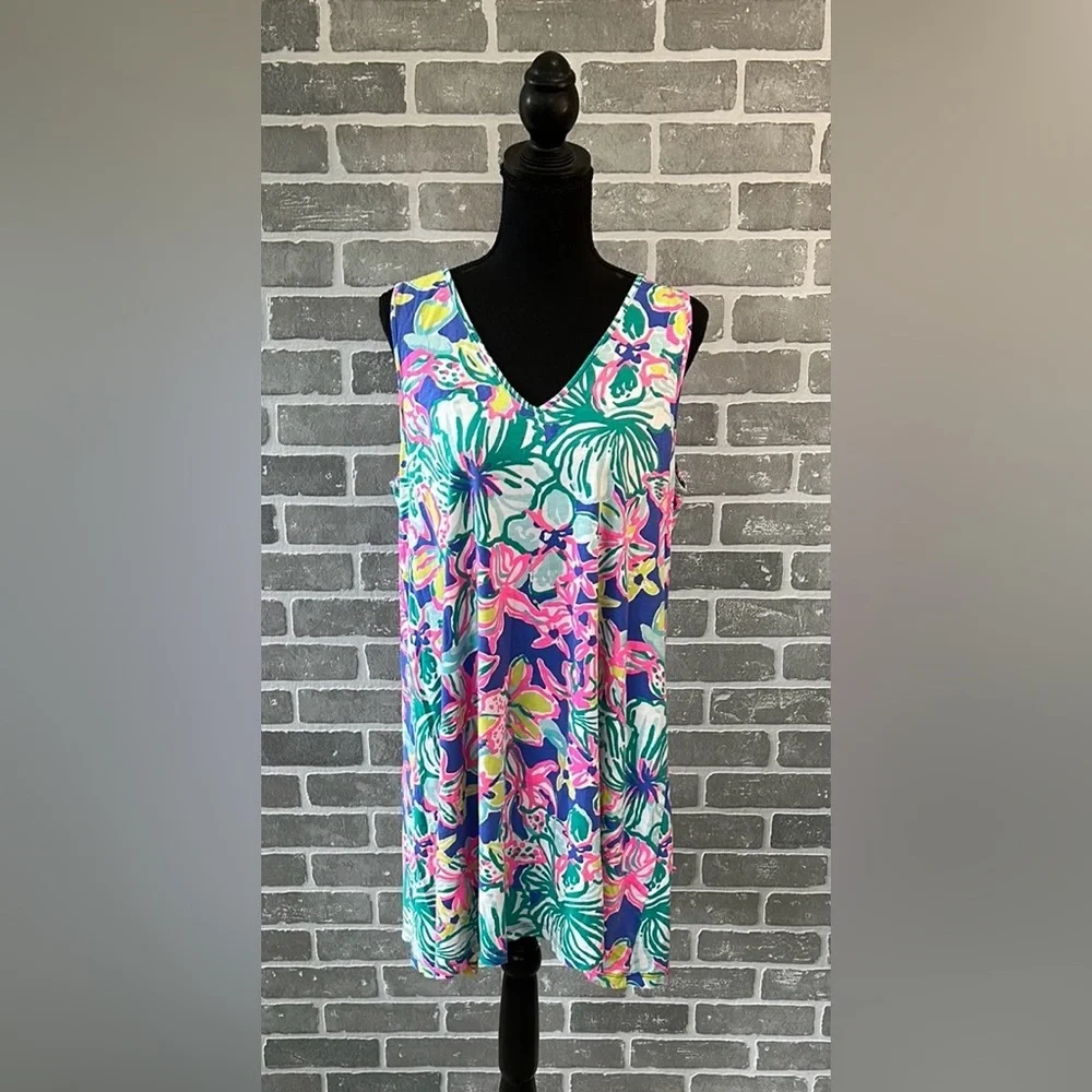 Lilly Pulitzer Blythe Tank Dress Casa Azul Floral Print Pima Cotton Women’s Larg - Picture 3 of 15